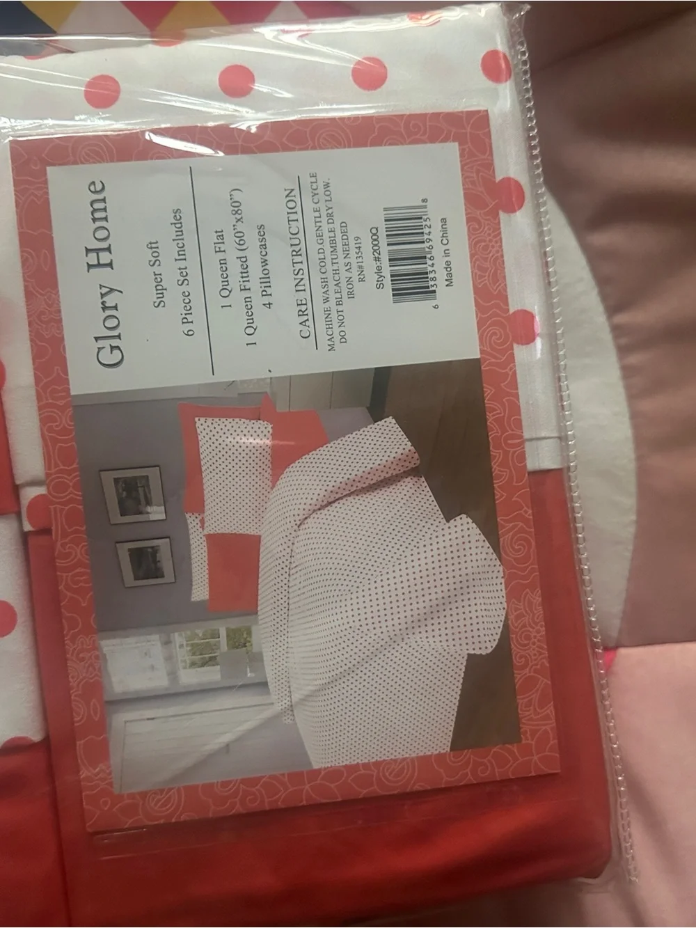 Queen Sheet Set in White and Coral Polka Dot